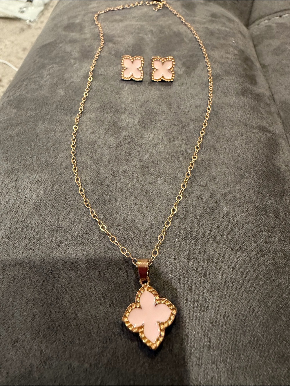 Kohl's Gold-Tone Necklace and Stud Set with Pink Clover Accents